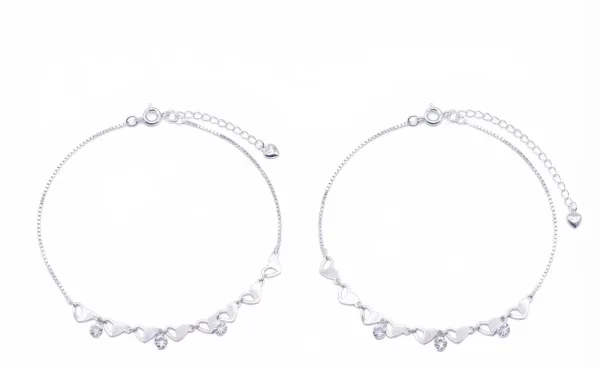 Silver Heart & Floral Charm Anklet
