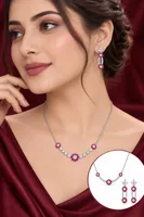Silver Ruby Bloom Pendant Set