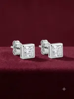 Princess-Cut Bezel Solitaire Stud Earrings