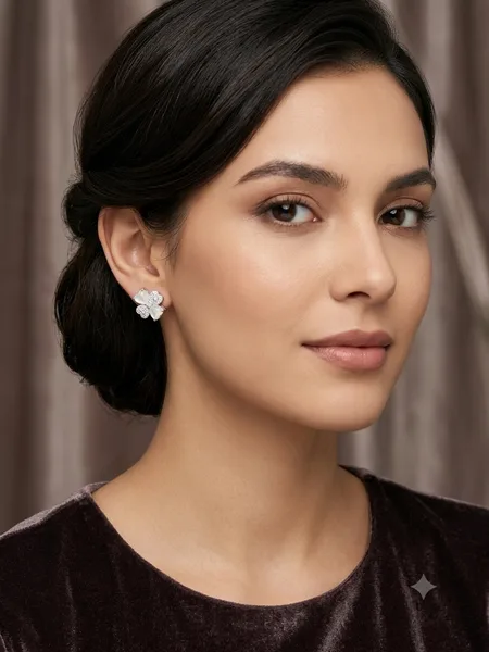 Four-Leaf Clover Mother-of-Pearl & Diamond Stud Earrings