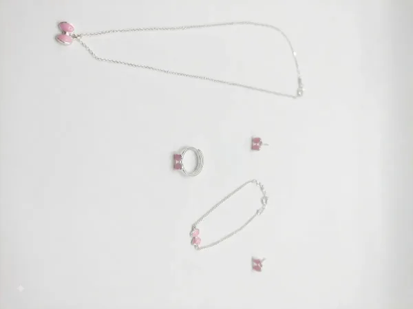 Petal & Pink Butterfly Collection with pendant and bracelet and earrings and ring