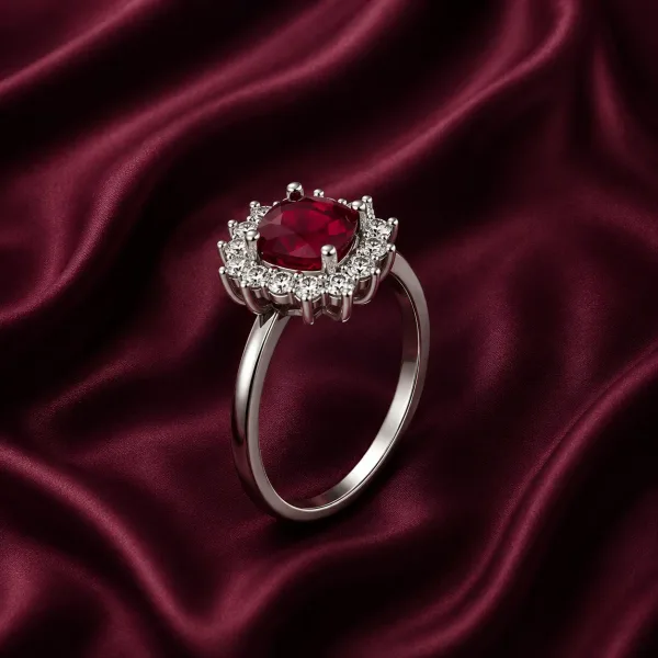 Sterling Silver Ruby Halo Ring