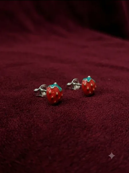 Tiny Strawberry Enamel Stud Earrings for Babies & Toddlers