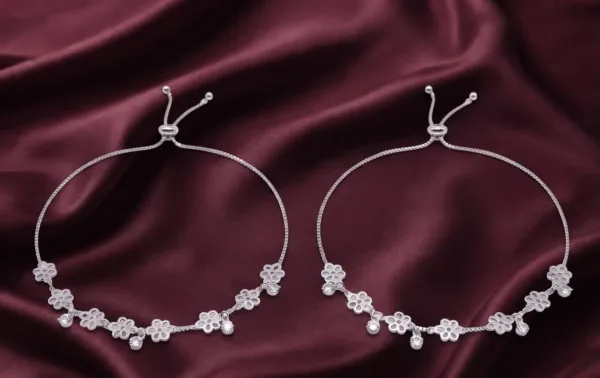 Silver Floral Charm Anklet