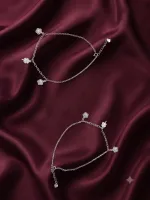 The Sparkle Flower Silver Anklet Set
