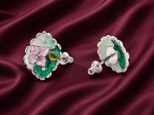 Multicolor Floral Enamel Stud Earrings