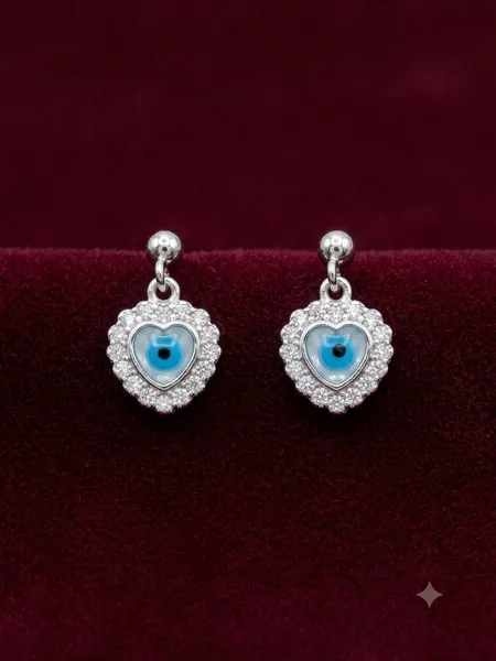 Heart-Shaped Evil Eye Stud Drop Earrings