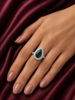 Emerald Teardrop Halo Ring