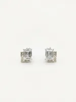 Emerald-Cut Solitaire Textured Silver Stud Earrings