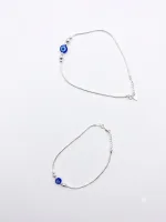 Single Evil Eye Silver Snake-Chain Anklets