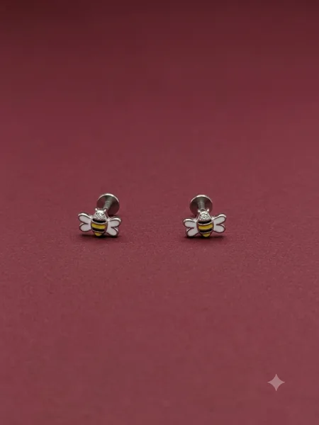 Honeybee Enamel Flat-Back Stud Earrings (Baby / Kids Ear Tops)