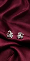 Floral Heart Diamond Stud Earrings in White Gold