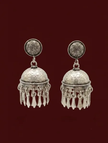 Antique Oxidised Silver Honeycomb Dome Jhumka