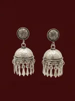 Antique Oxidised Silver Honeycomb Dome Jhumka
