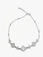 Floral Crystal Silver Anklet