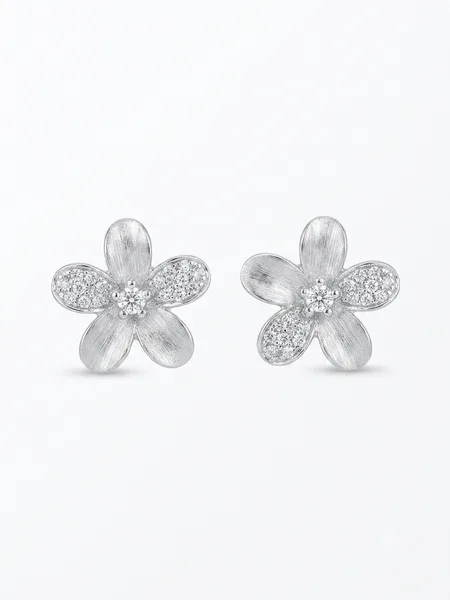 Frosted Petal Bloom Diamond Stud Earrings