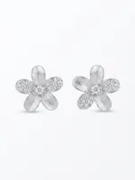Frosted Petal Bloom Diamond Stud Earrings
