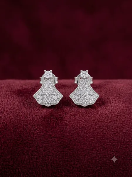 Elegant Fan-Shaped Pave Diamond Stud Earrings