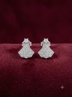 Elegant Fan-Shaped Pave Diamond Stud Earrings