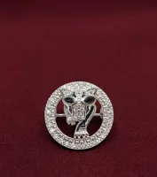 Silver Panther Head Circular Crystal Brooch Pin