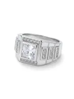 Silver Square CZ Pave Accent Statement Ring