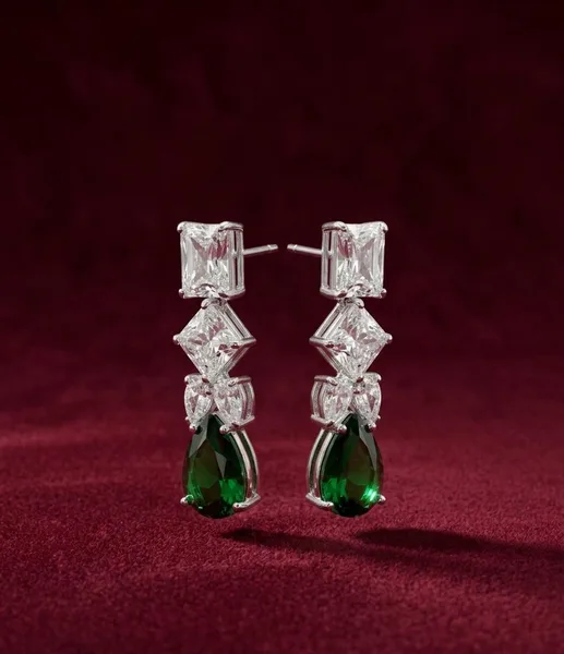 Emerald Tear Cascading Crystal Drop Earrings