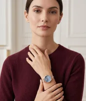 REQA Rose Gold-Toned & Light Blue Dial Floral Motif Watch