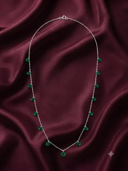 Emerald-Green Heart Station Necklace
