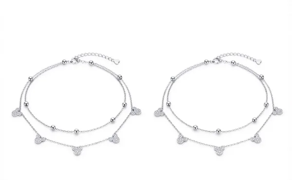 Silver Double-Layer Mickey Charm Anklet