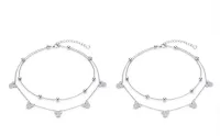Silver Double-Layer Mickey Charm Anklet