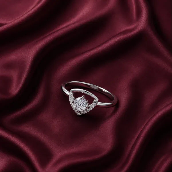 Silver Heart-Shaped Crystal Ring