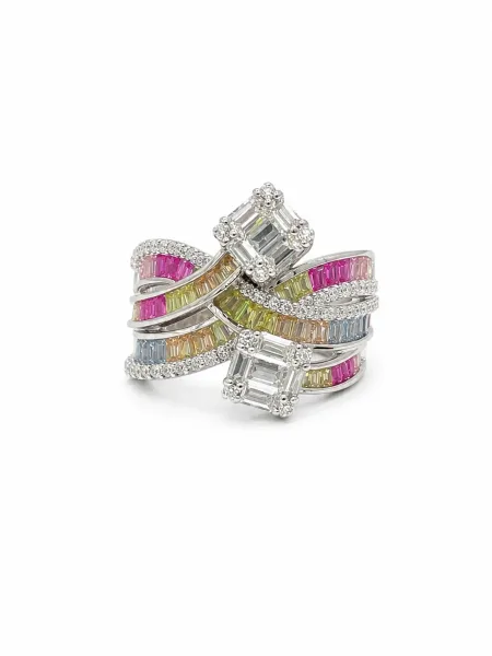 Sterling Silver Multicolor Baguette Cocktail Ring