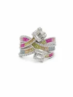 Sterling Silver Multicolor Baguette Cocktail Ring