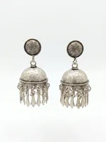 Antique Oxidised Silver Honeycomb Dome Jhumka