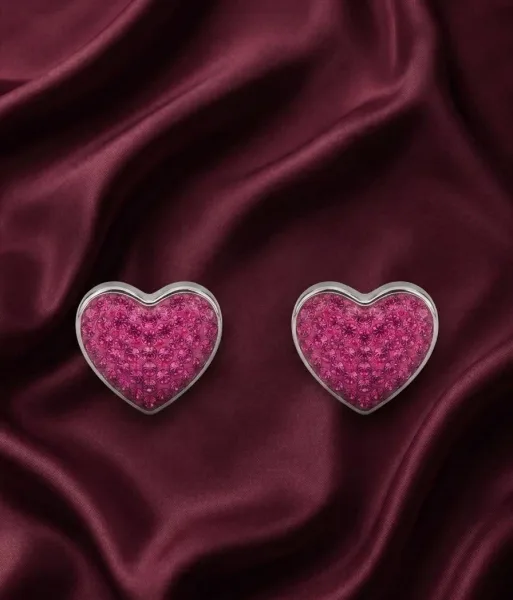 Sparkling Pink Crystal Heart Stud Earrings