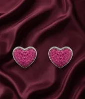Sparkling Pink Crystal Heart Stud Earrings