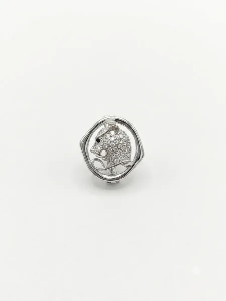 Diamond Panther Motif Collar Brooch / Lapel Pin