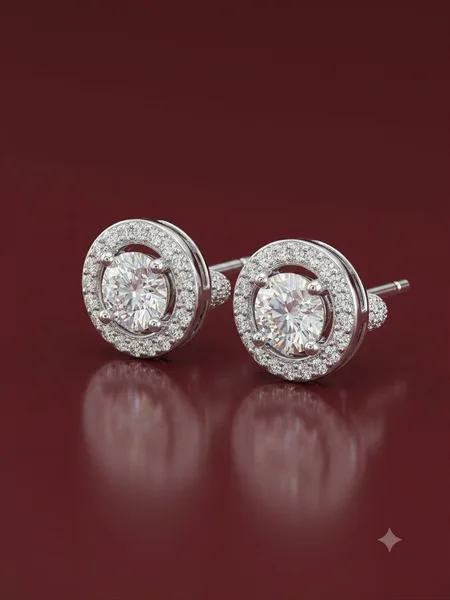 Celestial Solitaire Halo Stud Earrings