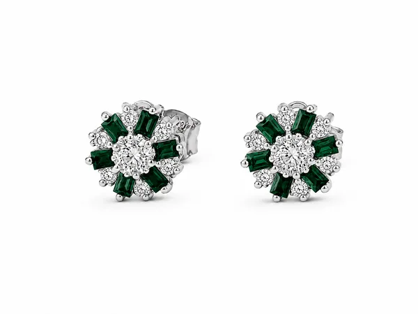 Green Floral Crystal Stud Earrings