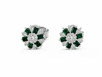 Green Floral Crystal Stud Earrings