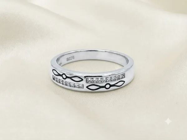 Geometric Accent Diamond Sterling Silver Ring