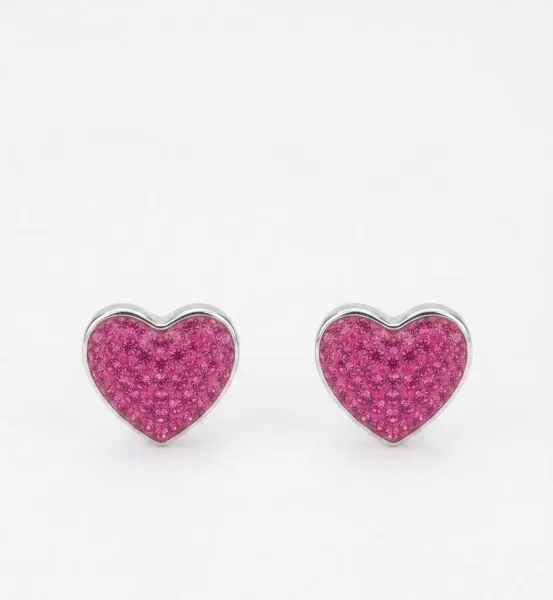 Sparkling Pink Crystal Heart Stud Earrings