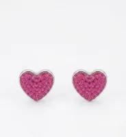 Sparkling Pink Crystal Heart Stud Earrings