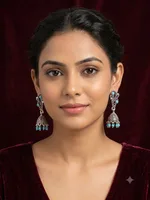 Antique-Finish Oxidized Silver Turquoise Jhumka Earrings