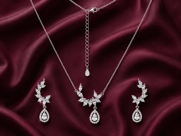 Crystal Blossom Teardrop Necklace Set