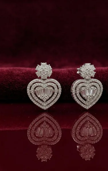 Maroon Velvet Royale Baguette Heart Diamond Studs