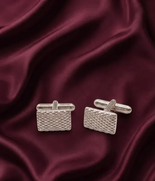 Classic Textured Silver Rectangular Cufflinks