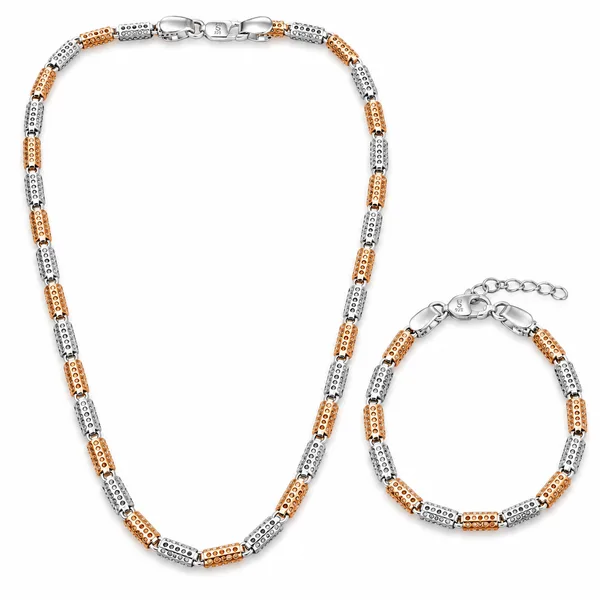Men’s Two-Tone 925 Sterling Silver Chain & Bracelet Set
