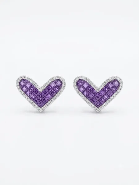 Heart-Shaped Gemstone Stud Earrings