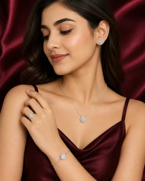Elegant Floral Crystal Jewellery Set